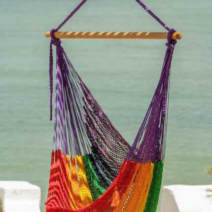Mayan Legacy Extra Large Outdoor Cotton Mexican Hammock Chair in Rainbow Colour