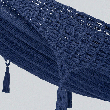 Mayan Legacy Queen Size Deluxe Outdoor Cotton Mexican Hammock in Blue Colour