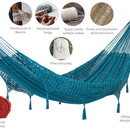 Mayan Legacy Queen Size Deluxe Outdoor Cotton Mexican Hammock in Bondi Colour