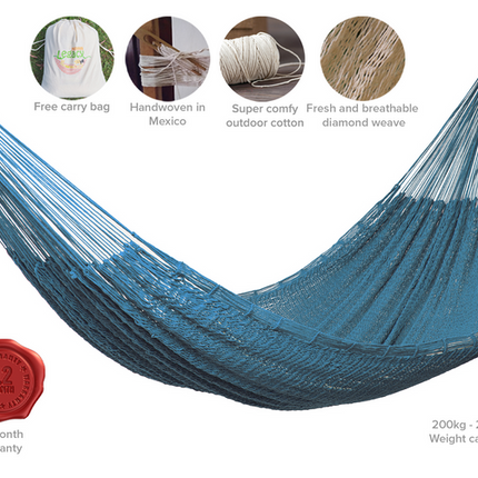 Mayan Legacy King Size Outdoor Cotton Mexican Hammock in Bondi  Colour