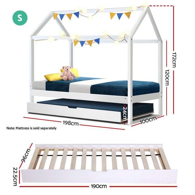 Artiss Wooden Bed Frame Single Size Mattress Base Pine Timber Platform White HOLY