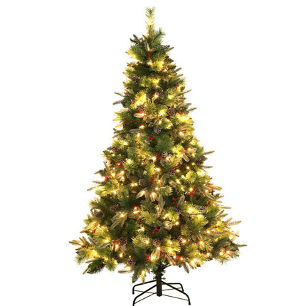 Jingle Jollys 2.1M Christmas Tree with Pine Cones Red Berries Prelit Warm Lights