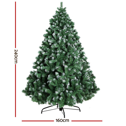 Jingle Jollys Christmas Tree 2.4M Xmas Trees Decorations Snowy 1500 Tips