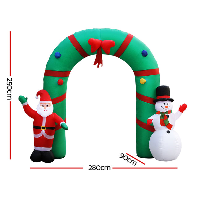 Jingle Jollys 2.8M Christmas Inflatable Giant Arch Way Santa Snowman Light Decor