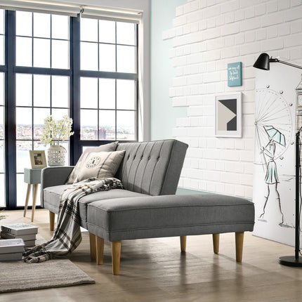 3 Seater Fabric Sofa Bed with Ottoman - Light Grey