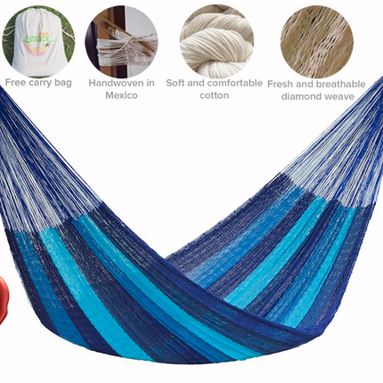 Mayan Legacy King Size Cotton Mexican Hammock in Caribbean Blue Colour