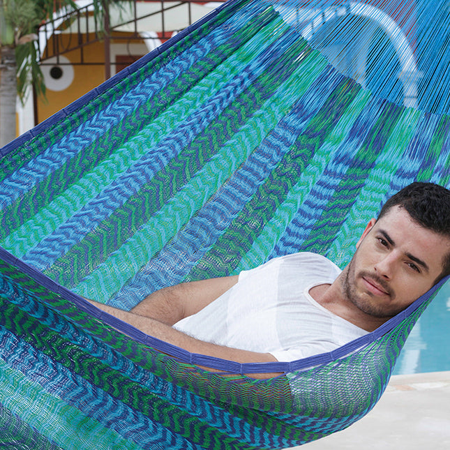 Mayan Legacy Jumbo Size Cotton Mexican Hammock in Caribe Colour
