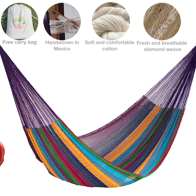 Mayan Legacy King Size Cotton Mexican Hammock in Colorina Colour