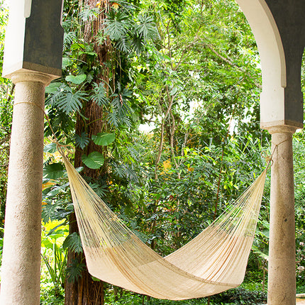 Mayan Legacy Queen Size Cotton Mexican Hammock in Cream Colour