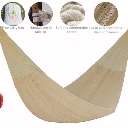Mayan Legacy Queen Size Cotton Mexican Hammock in Cream Colour