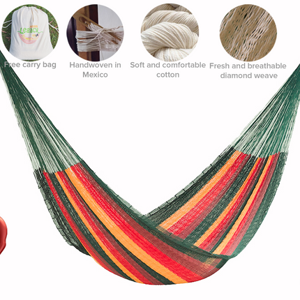 Mayan Legacy Queen Size Cotton Mexican Hammock in Imperial Colour