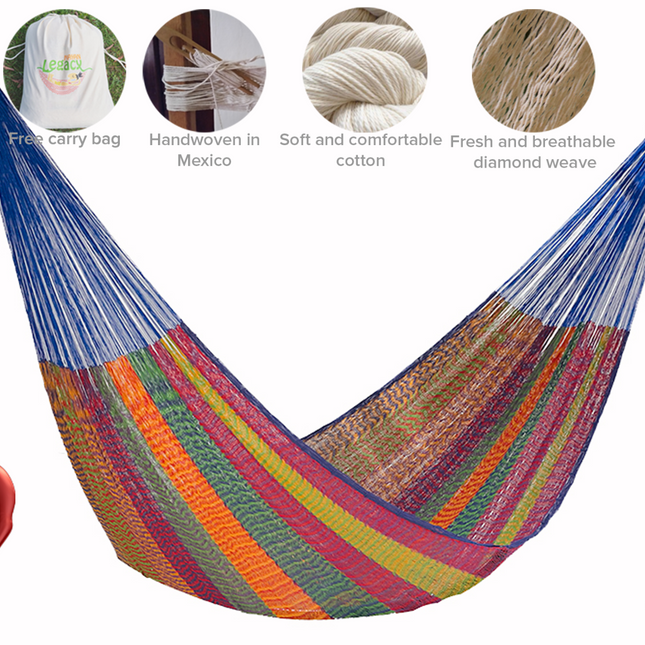 Mayan Legacy Queen Size Cotton Mexican Hammock in Mexicana Colour