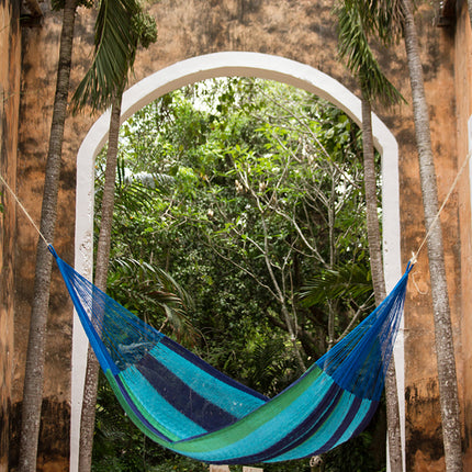 Mayan Legacy King Size Cotton Mexican Hammock in Oceanica Colour