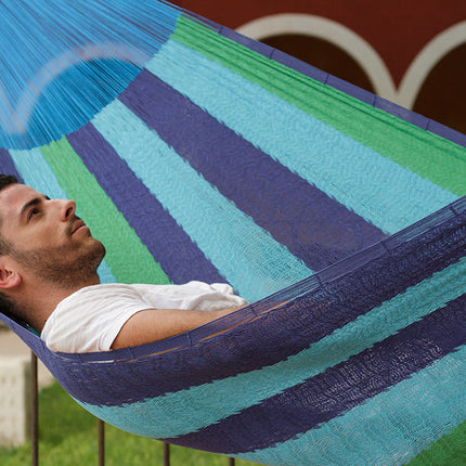 Mayan Legacy Single Size Cotton Mexican Hammock in Oceanica Colour