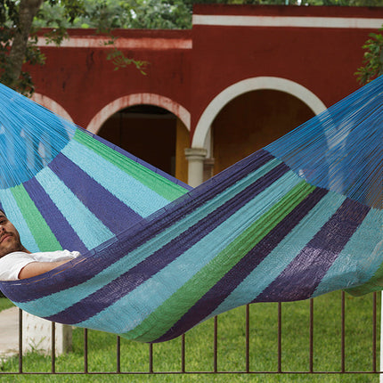 Mayan Legacy King Size Cotton Mexican Hammock in Oceanica Colour