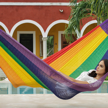 Mayan Legacy Jumbo Size Cotton Mexican Hammock in Rainbow Colour