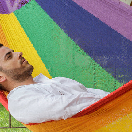 Mayan Legacy Single Size Cotton Mexican Hammock in Rainbow Colour