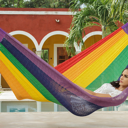 Mayan Legacy Jumbo Size Cotton Mexican Hammock in Rainbow Colour
