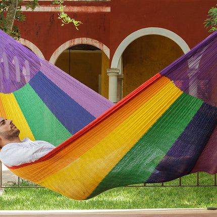 Mayan Legacy Jumbo Size Cotton Mexican Hammock in Rainbow Colour