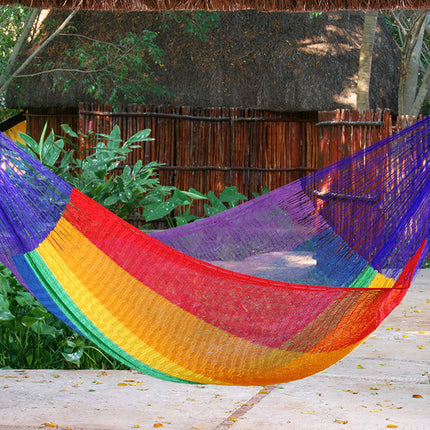 Mayan Legacy Jumbo Size Cotton Mexican Hammock in Rainbow Colour