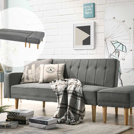 3 Seater Fabric Sofa Bed with Ottoman - Light Grey