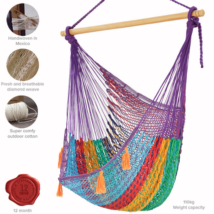 Mayan Legacy Extra Large Outdoor Cotton Mexican Hammock Chair in Colorina Colour