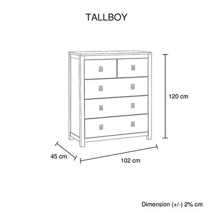 4 Pieces Bedroom Suite with Solid Acacia Wood Veneered Construction in King Size White Ash Colour Bed, Bedside Table & Tallboy