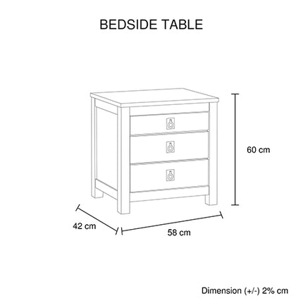 4 Pieces Bedroom Suite with Solid Acacia Wood Veneered Construction in Queen Size White Ash Colour Bed, Bedside Table & Tallboy