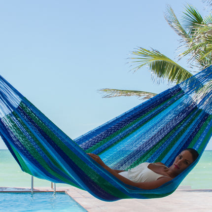 Mayan Legacy King Plus Size Nylon Mexican Hammock in Oceanica Colour