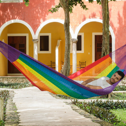 Mayan Legacy King Plus Size Nylon Mexican Hammock in Rainbow Colour