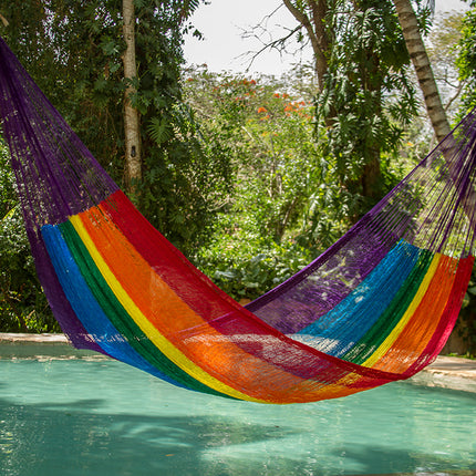 Mayan Legacy King Plus Size Nylon Mexican Hammock in Rainbow Colour
