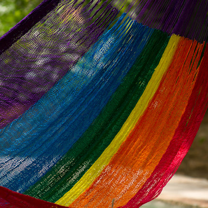 Mayan Legacy King Plus Size Nylon Mexican Hammock in Rainbow Colour