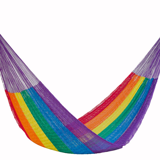 Mayan Legacy King Plus Size Nylon Mexican Hammock in Rainbow Colour