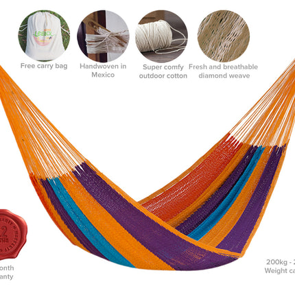 Mayan Legacy Jumbo Size Outdoor Cotton Mexican Hammock in Alegra Colour