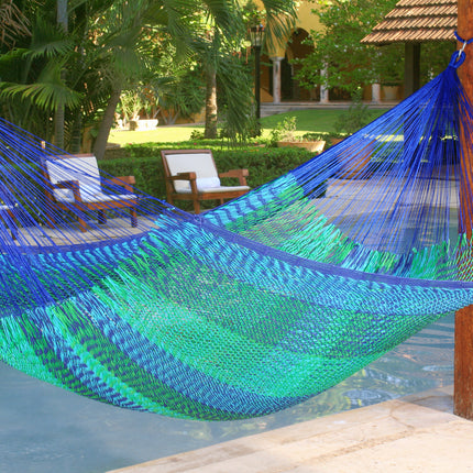 Mayan Legacy Queen Size Outdoor Cotton Mexican Hammock in Caribe Colour