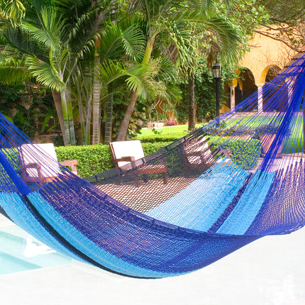 Mayan Legacy King Size Outdoor Cotton Mexican Hammock in Caribbean Blue Colour