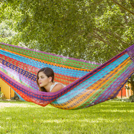 Mayan Legacy Queen Size Outdoor Cotton Mexican Hammock in Colorina Colour