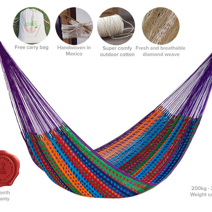 Mayan Legacy King Size Outdoor Cotton Mexican Hammock in Colorina Colour