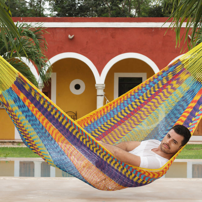 Mayan Legacy Queen Size Outdoor Cotton Mexican Hammock in Confeti Colour