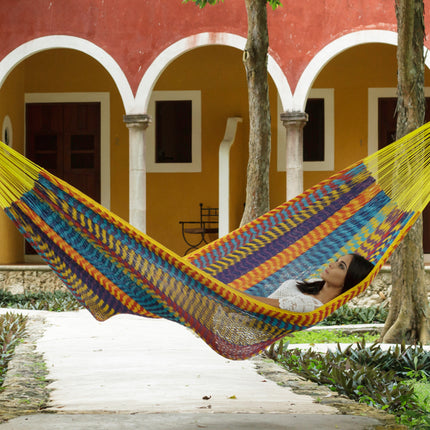 Mayan Legacy Jumbo Size Outdoor Cotton Mexican Hammock in Confeti Colour