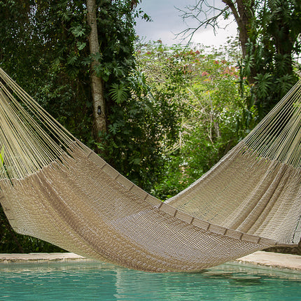 Mayan Legacy King Size Outdoor Cotton Mexican Hammock in Cream Colour