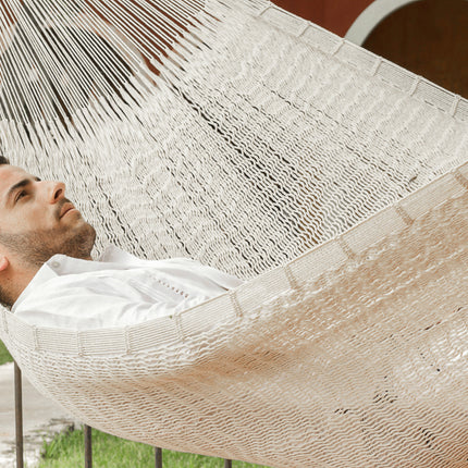 Mayan Legacy Queen Size Outdoor Cotton Mexican Hammock in Cream Colour