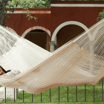 Mayan Legacy Jumbo Size Outdoor Cotton Mexican Hammock in Cream Colour