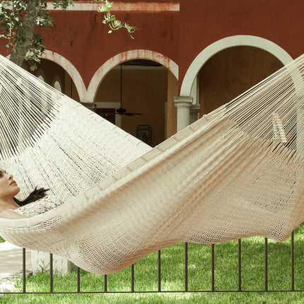 Mayan Legacy King Size Outdoor Cotton Mexican Hammock in Cream Colour