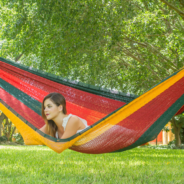 Mayan Legacy Jumbo Size Outdoor Cotton Mexican Hammock in Imperial Colour
