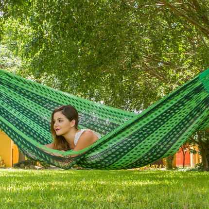 Mayan Legacy Jumbo Size Outdoor Cotton Mexican Hammock in Jardin Colour