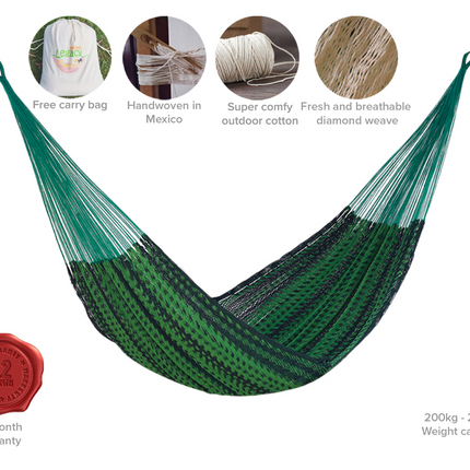 Mayan Legacy King Size Outdoor Cotton Mexican Hammock in Jardin Colour