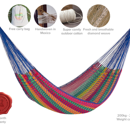 Mayan Legacy King Size Outdoor Cotton Mexican Hammock in Mexicana Colour