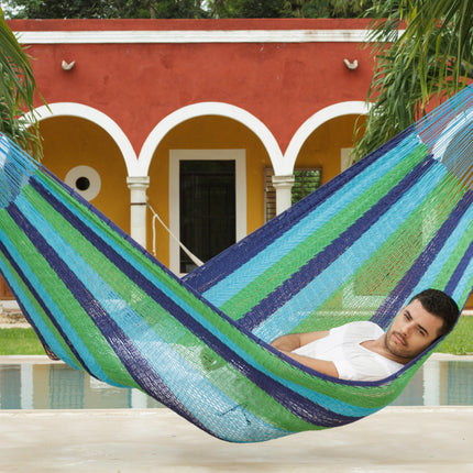 Mayan Legacy King Size Outdoor Cotton Mexican Hammock in Oceanica Colour