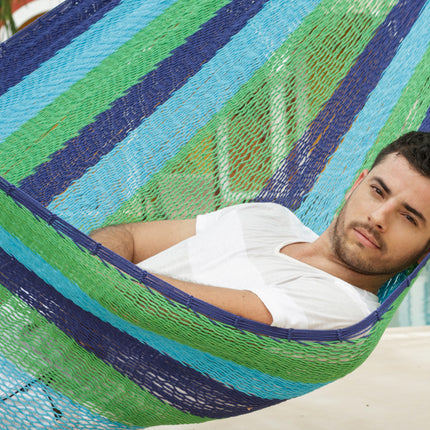 Mayan Legacy Queen Size Outdoor Cotton Mexican Hammock in Oceanica Colour